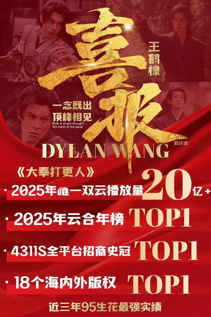 王鹤棣《大奉打更人》2025目前唯一一部双云播放量破20亿剧集，近三年95🌸?