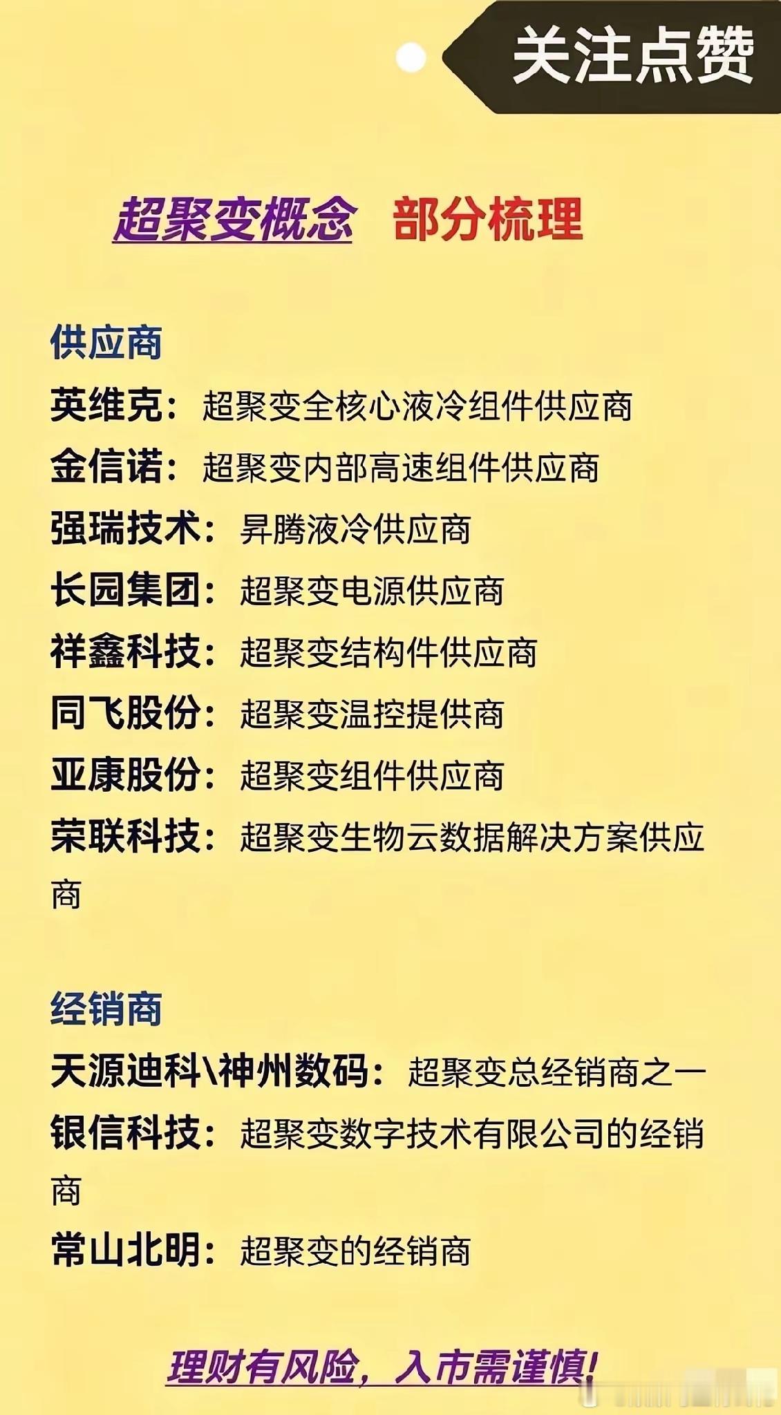 超聚变产业链近期关注度提升，梳理相关上市公司公开关联信息如下：硬件配套方面，液冷