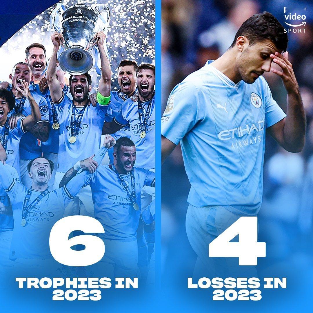 2023年罗德里为国家队和俱乐部踢了67场比赛，他全年错过的比赛次数（4）比获得