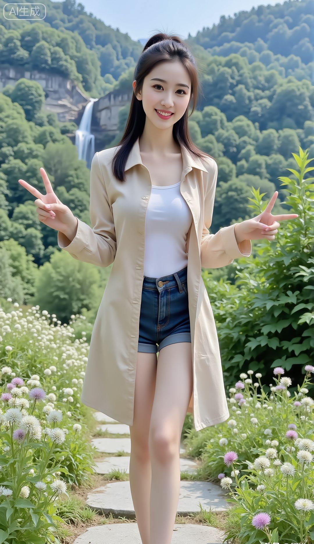 夏日清新穿搭，绿意盎然中，少女甜美微笑时尚经典搭配穿搭分享