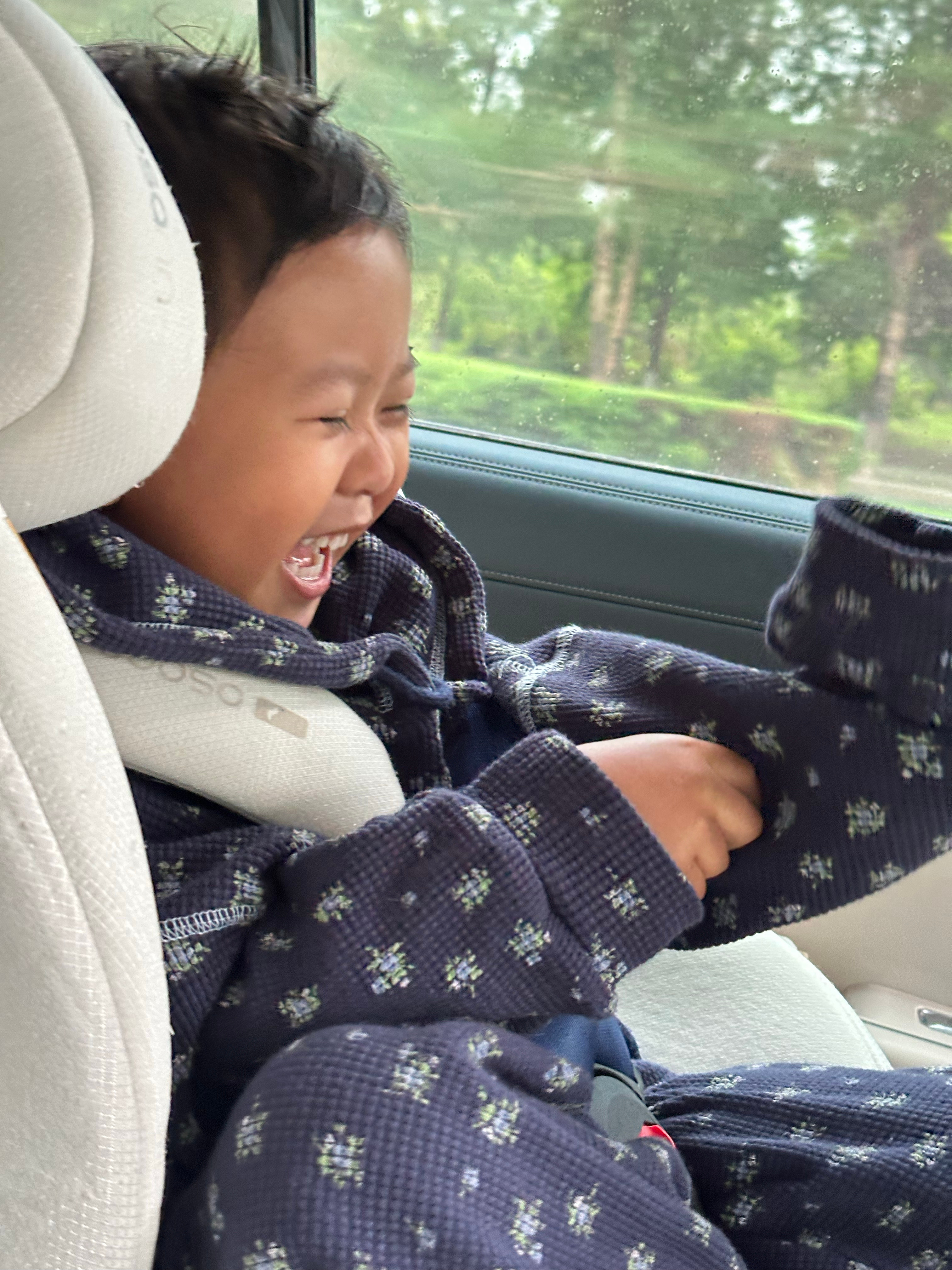 奶奶今天过生日，给年糕提前接出来去奶奶家，孩子坐车上说一会吃完蛋糕我还能回幼儿园