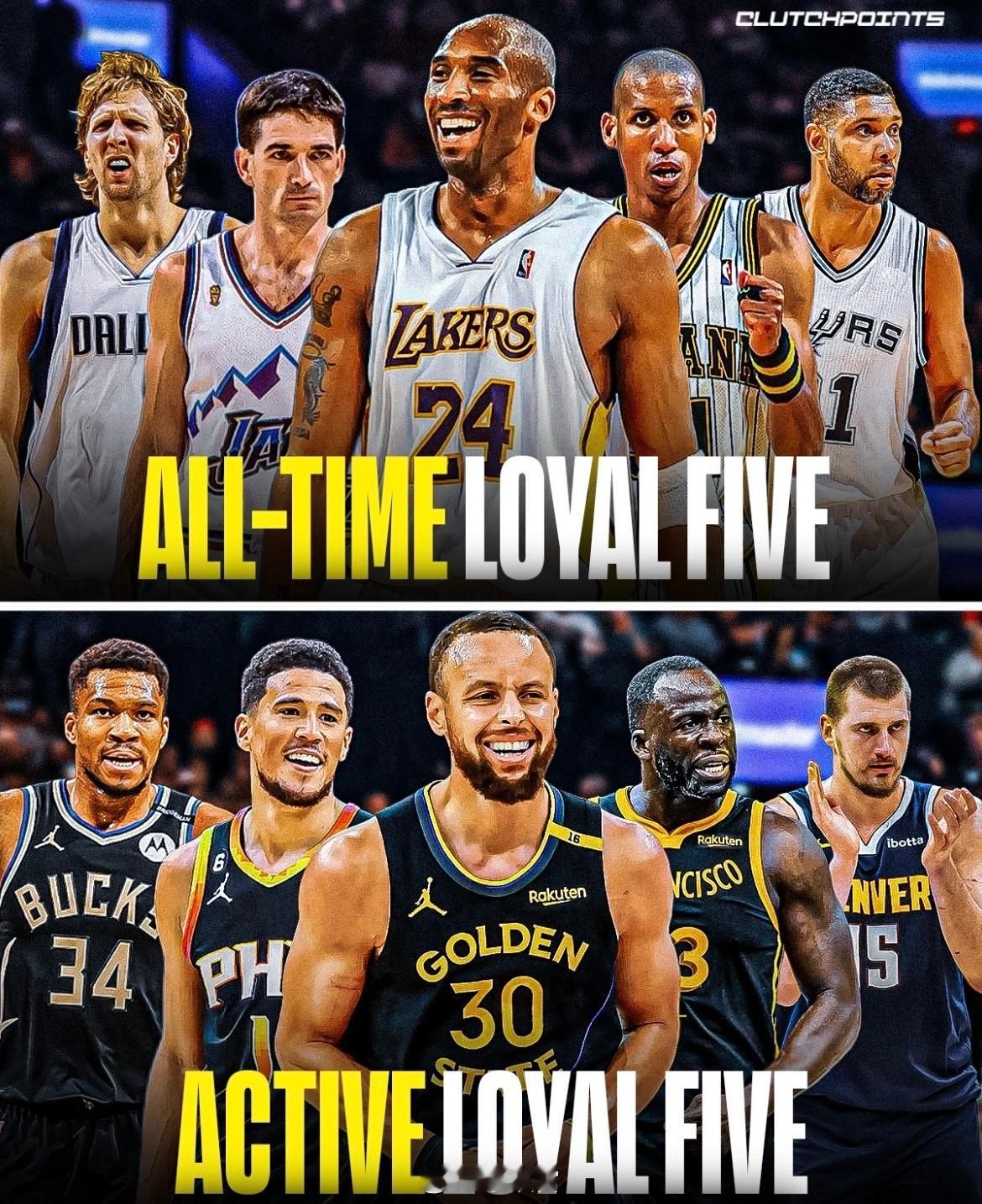 ClutchPoints评选出的NBA史上和现役最强忠诚（一人一城）阵容，你pi