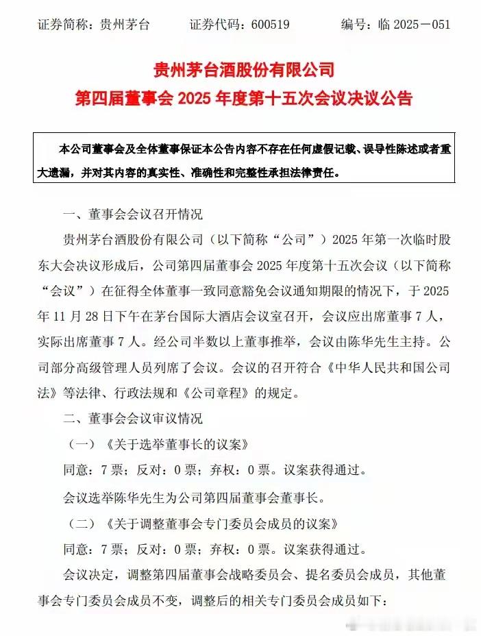 贵州茅台：选举陈华为董事长！热点现场