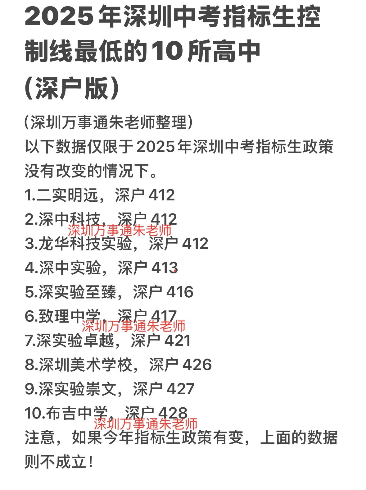 深户指标生控制线最低的10所高中深圳中考 家有中考生