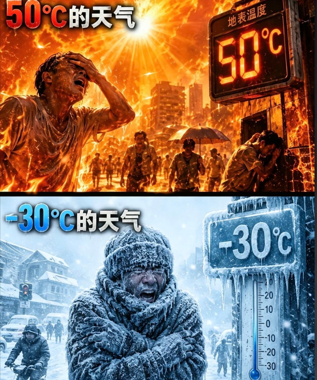 科幻 上图是极热温度下图是极寒温度你们说说哪个更让人受不了？ 