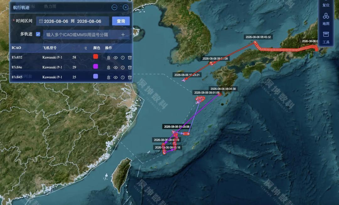 日本三架P-1反潜巡逻机，兵分三路闯入东海。这不是瞎飞，P-1装载着全套最先进的