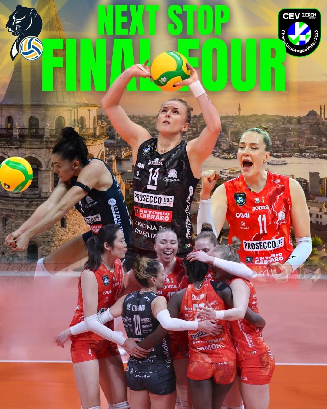 #朱婷24分率队晋级欧冠四强#女排欧冠1/4决赛次回合，科内利亚诺2-3泽仁体育