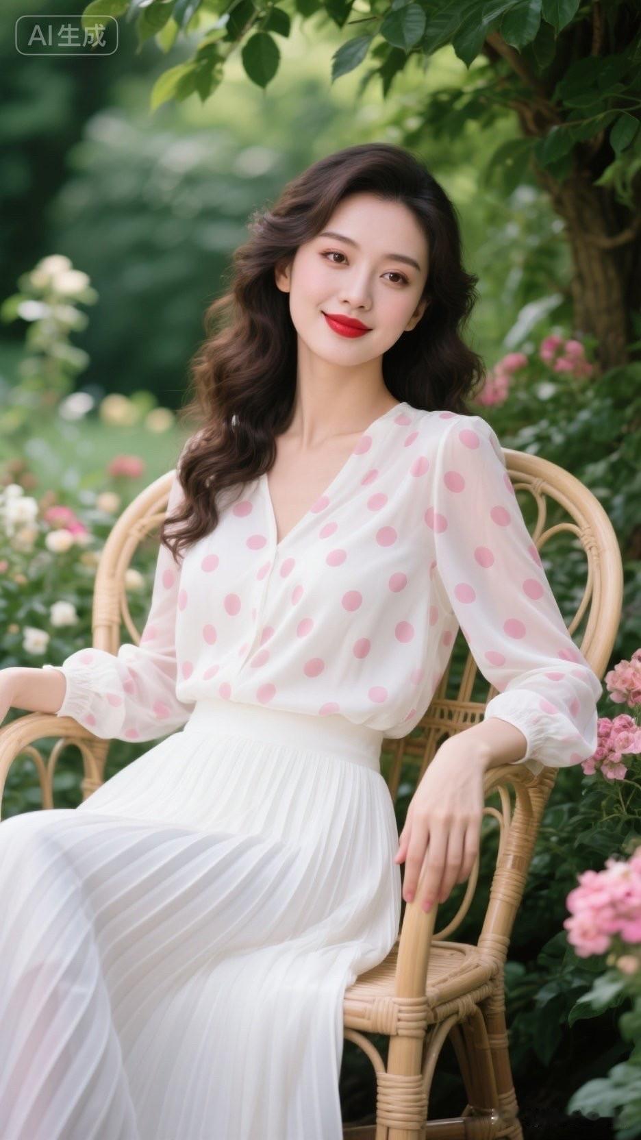 优雅白裙，花海中的甜美少女