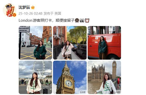 沈梦辰晒伦敦游客照 沈梦辰晒照：“London游客照打卡，顺便接留子🎡👀⏰ 