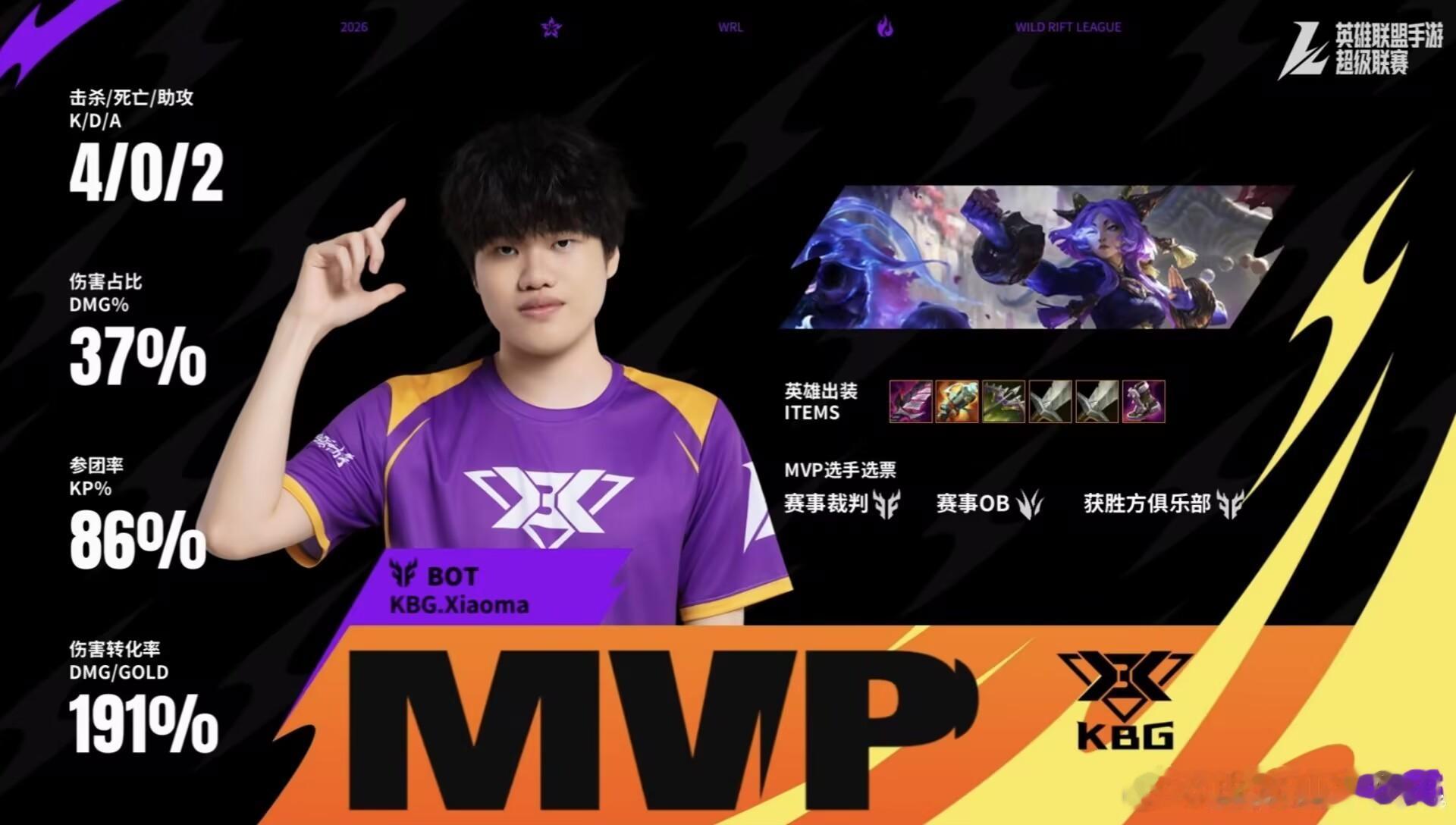 2026WRL秋季赛WBG 1‑2 KBGMVP：KBG.Xiaoma 芸阿娜！