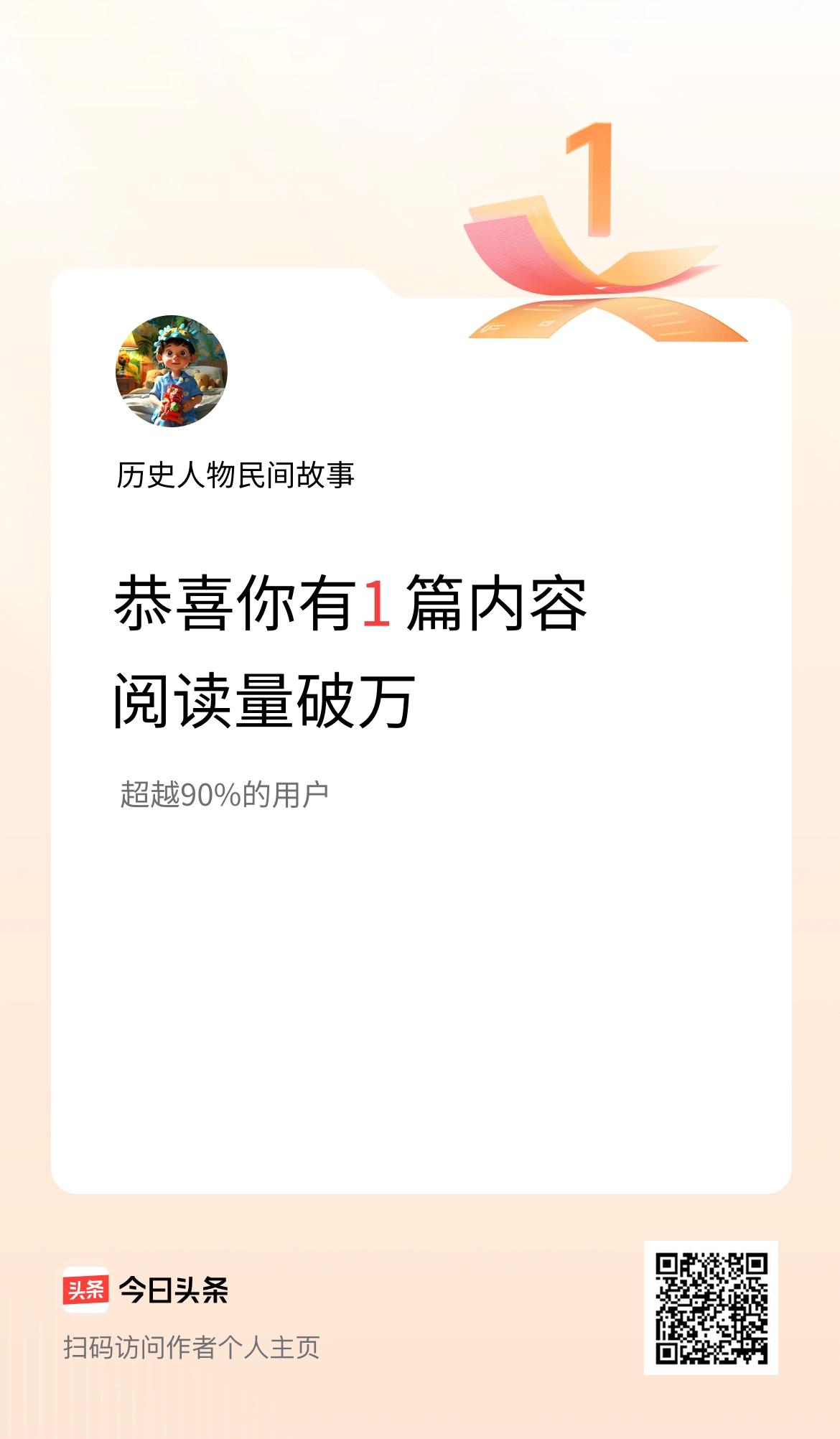 我在头条有1篇内容阅读破万了！