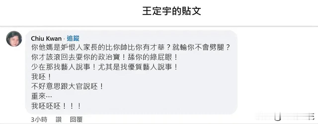 王定宇批刘德华媚共　她回呛4个呸：舔你的绿屁眼

天王刘德华演唱会巡演至台北小巨
