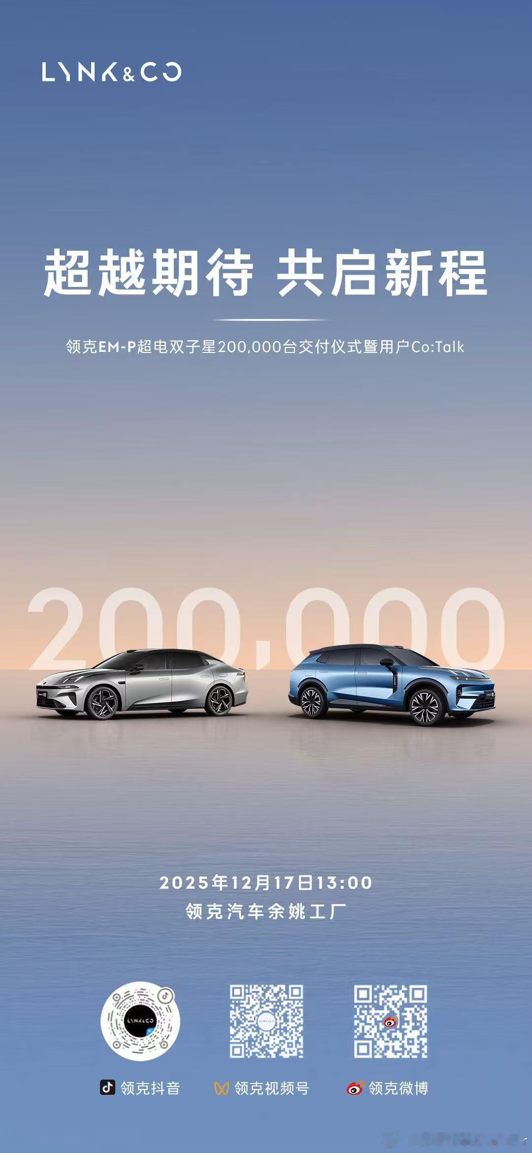 领克超电双子星累计交付超20万台超越期待，与20万用户共启新程✨ 