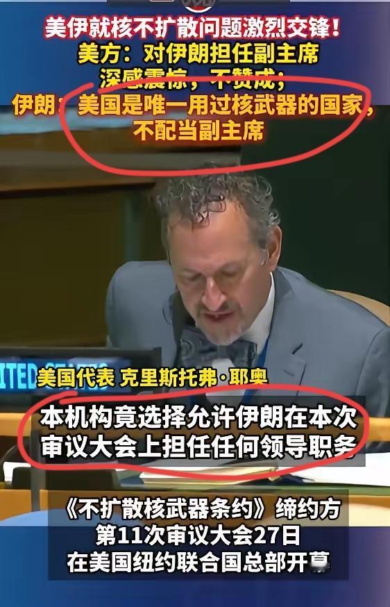 伊朗担任不扩散核武器条约大会副主席比美国合适，伊朗既不拥有核武器，也没有使用核武