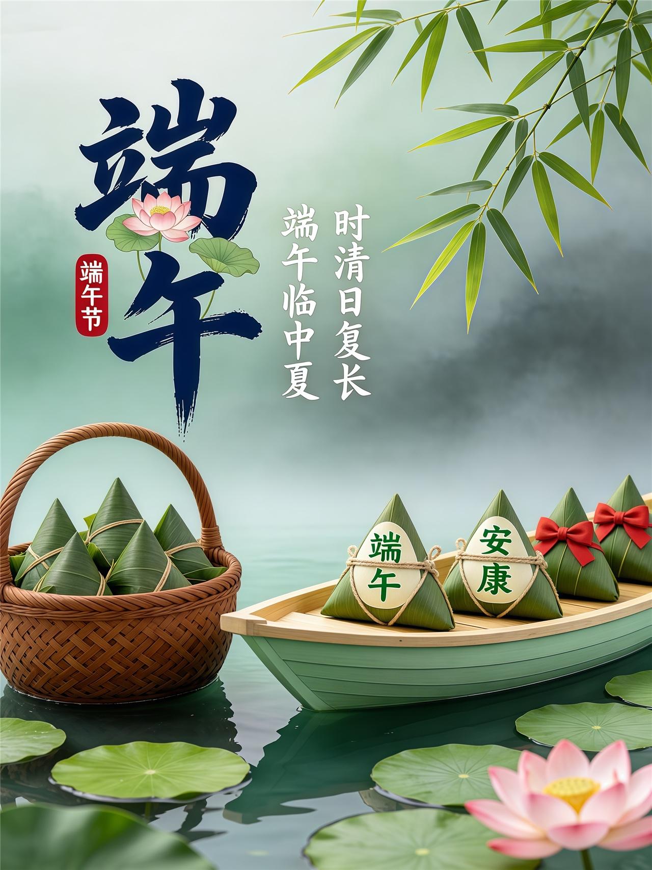 艾草青青挂门楣，粽叶飘香染晨光。撷一缕粽叶清香，送一季安康祝愿，愿烦恼随流水远去