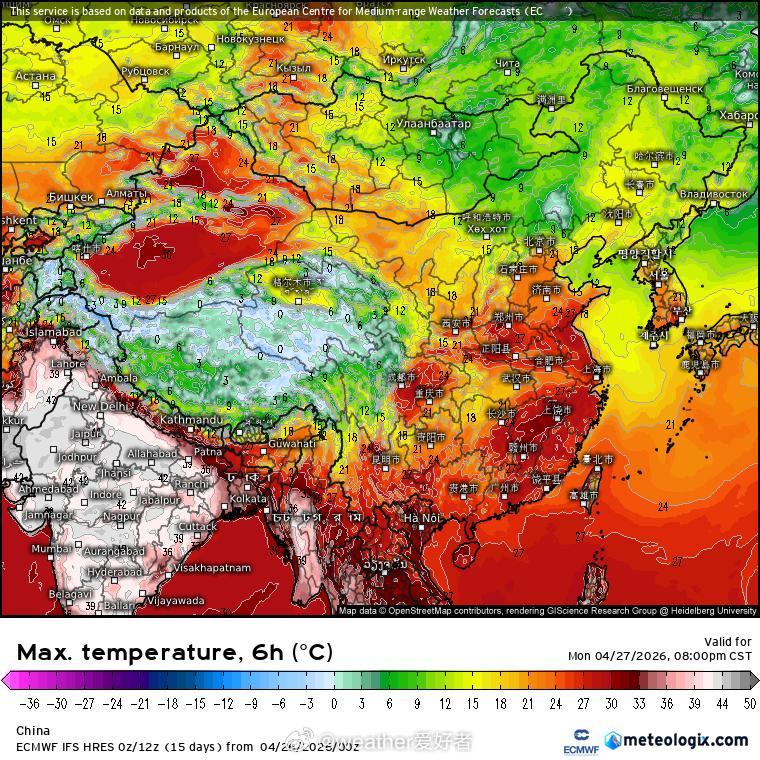 气象观察团【暖热后大降温】预计明天，华东 长江下游 江南等地将继续暖热，最高气温