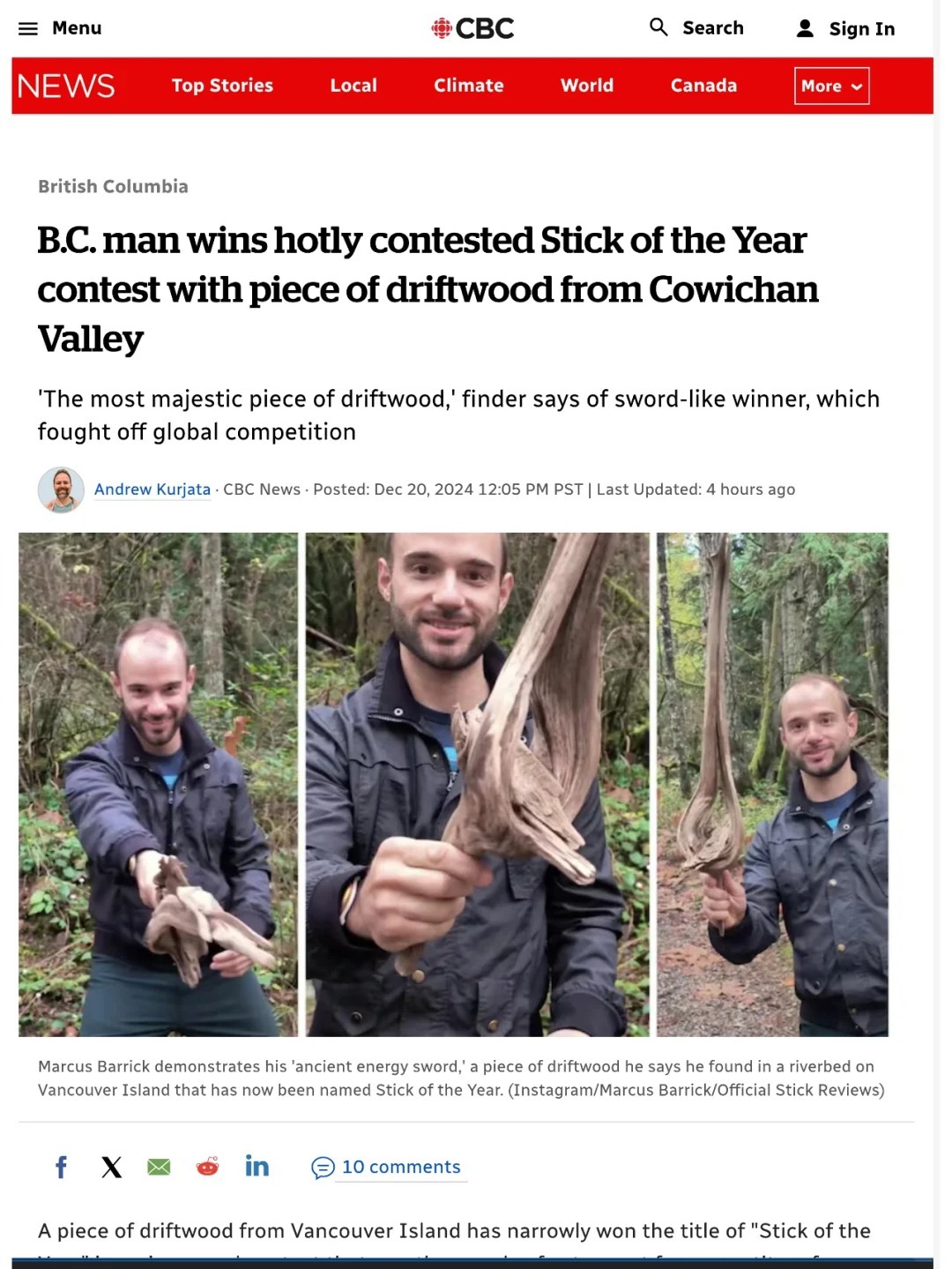 【不列颠哥伦比亚省男子赢得年度棍子大赛冠军】 