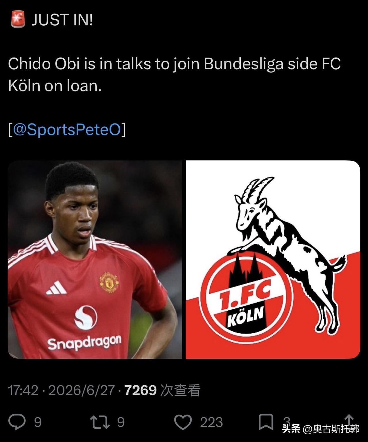奇多·奥比正在谈判租借加盟德甲俱乐部 FC Koln。
那下个赛季，纯正的中锋就