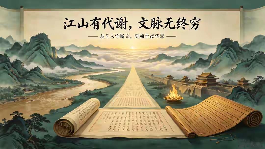 江山有代谢，文脉无终穷。往昔战火纷飞，先辈们以血肉之躯拼死护持典籍，在颠沛流离中