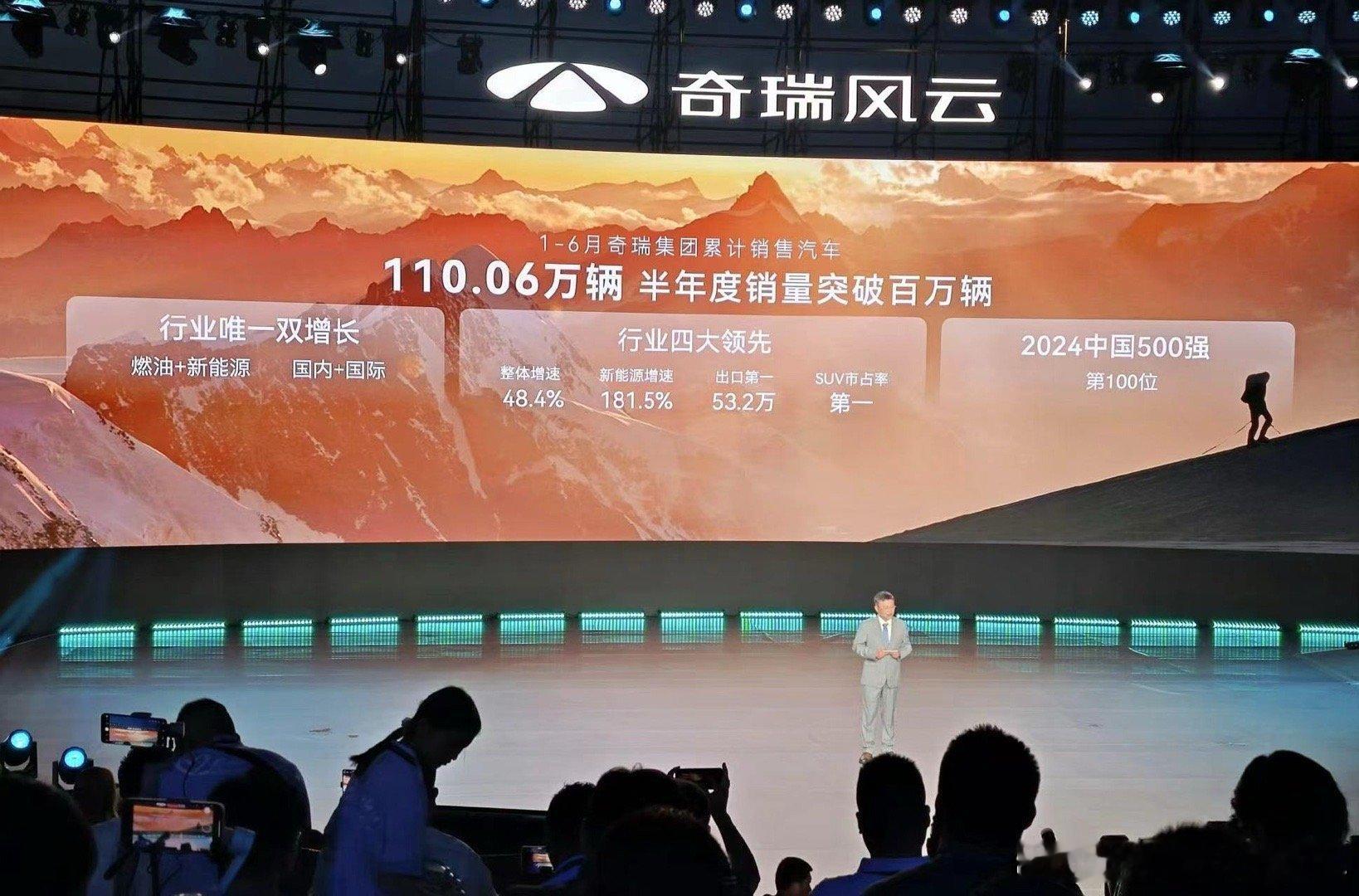 奇瑞今年上半年销量突破 110 万辆，整体增速 48.4%，新能源增速 181.