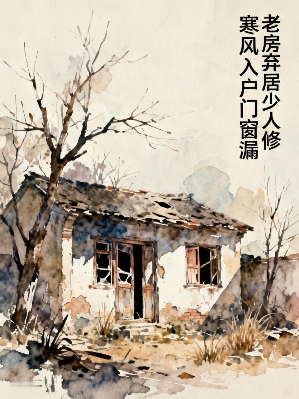 上联：寒风入户门窗漏，
下联：老房弃居少人修。                 