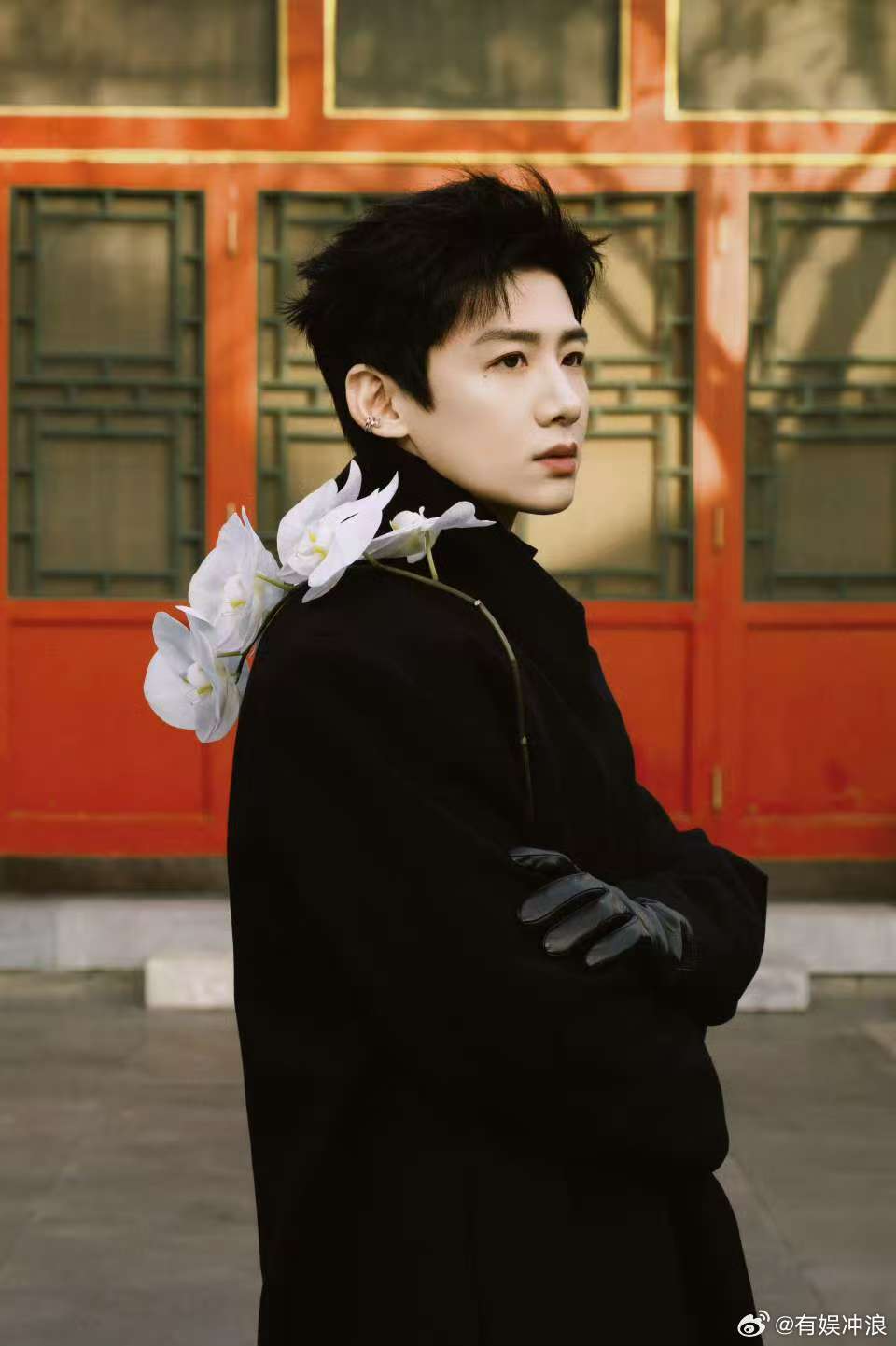 白敬亭兰花倚肩白敬亭黑衣墨扇白敬亭兰花倚肩，黑衣墨扇，[可怜][可怜] ​​​