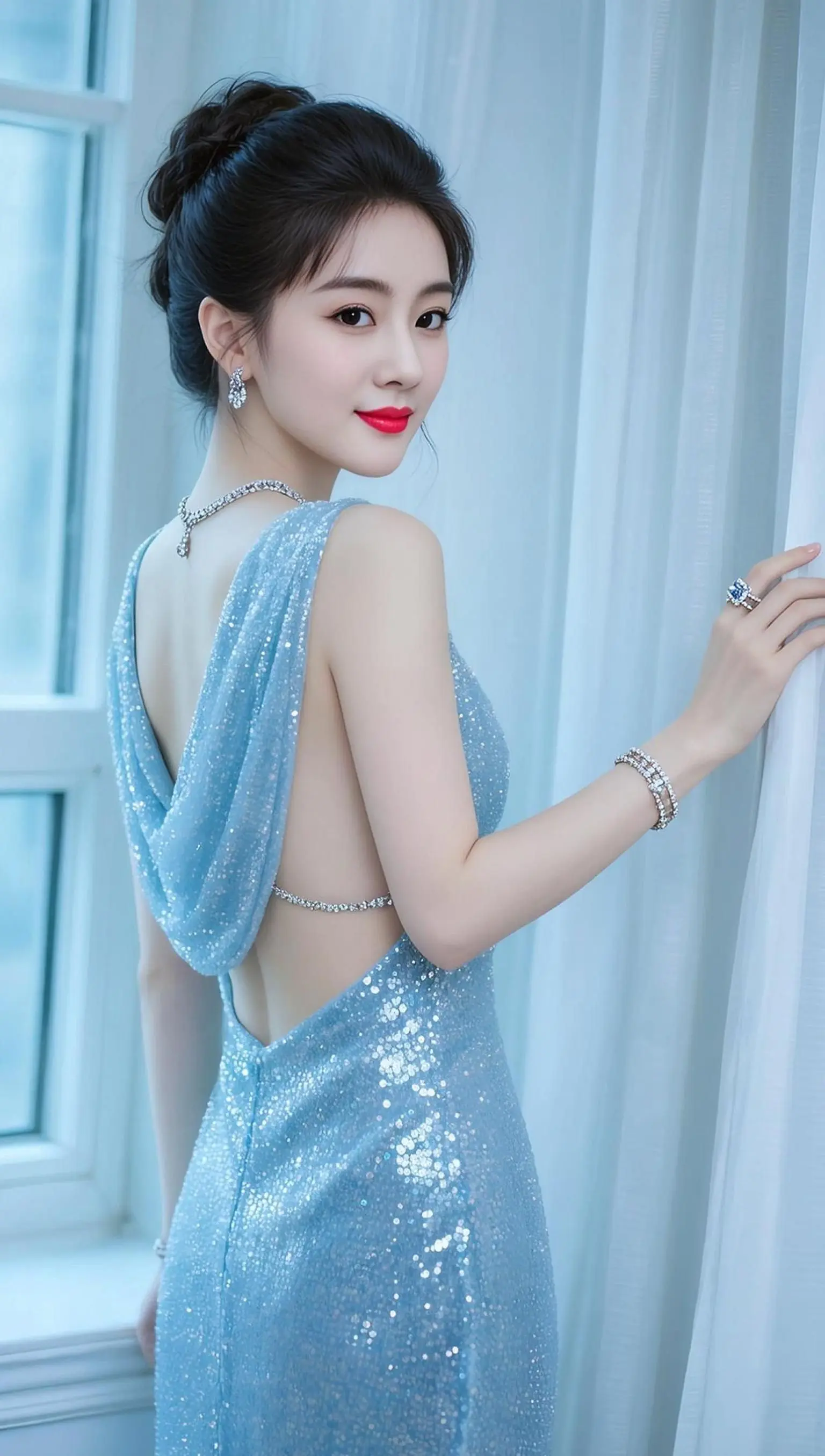 AI蓝纱背影写真 ai创作