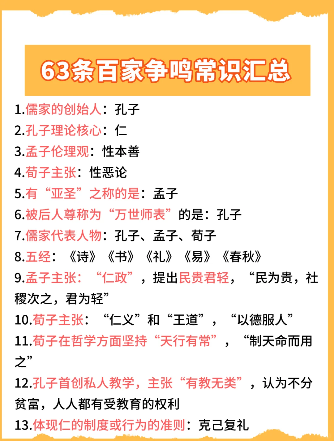 赶紧码住：这63条百家争鸣常识经常考