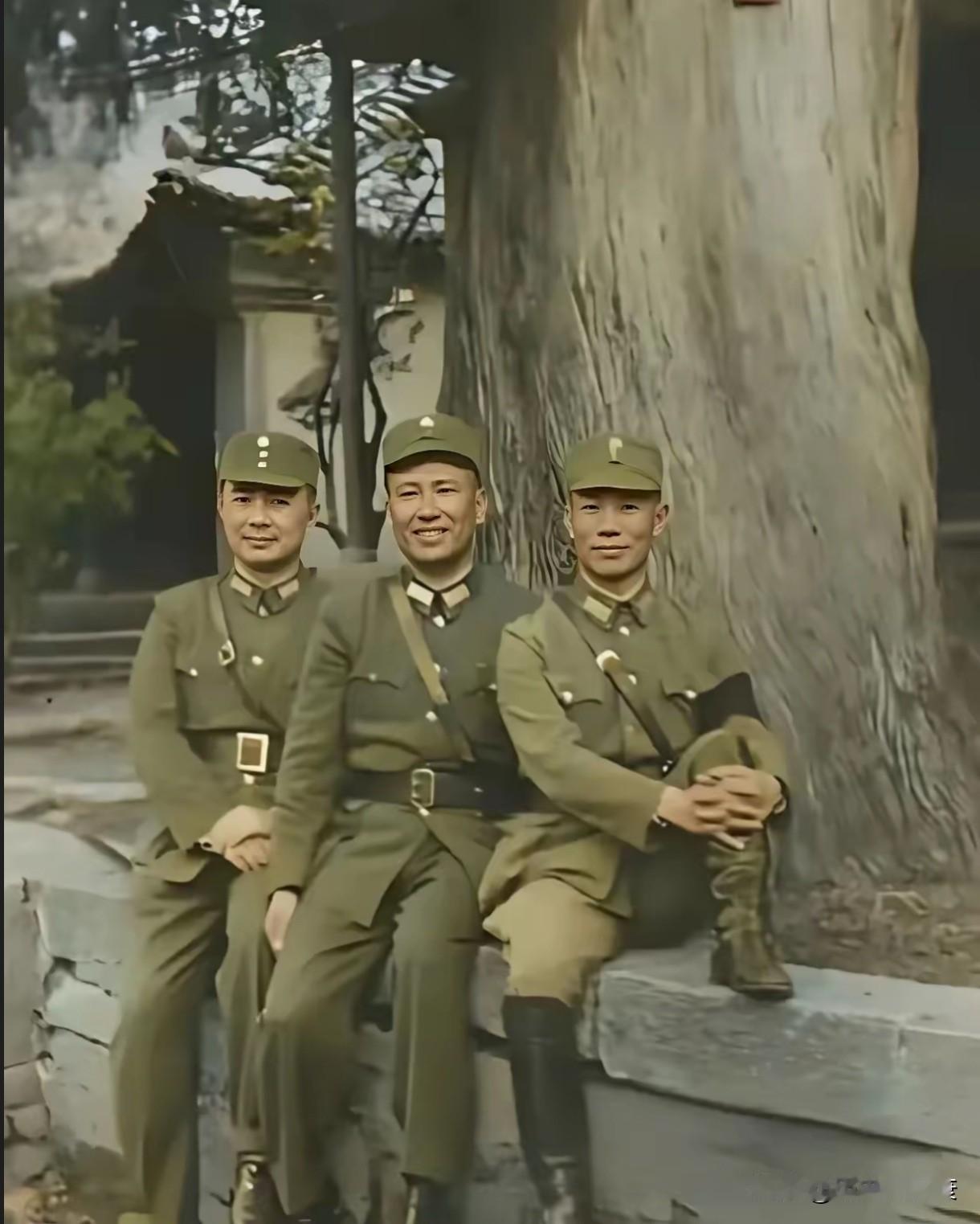 这张1943年摄于昆明黑龙潭宋柏下的合影，定格了三位立场迥异的抗日将领。

左为