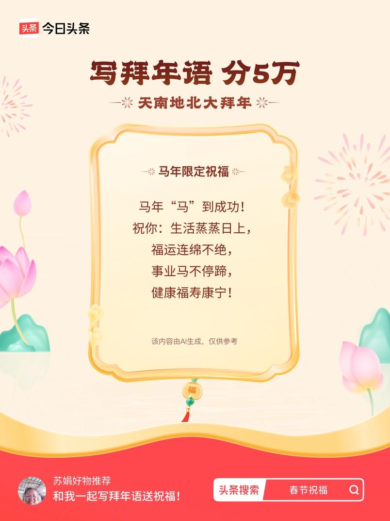 写拜年语送祝福新春拜年送祝福！我的祝福是：“马年“马”到成功！祝你：生活蒸蒸日上