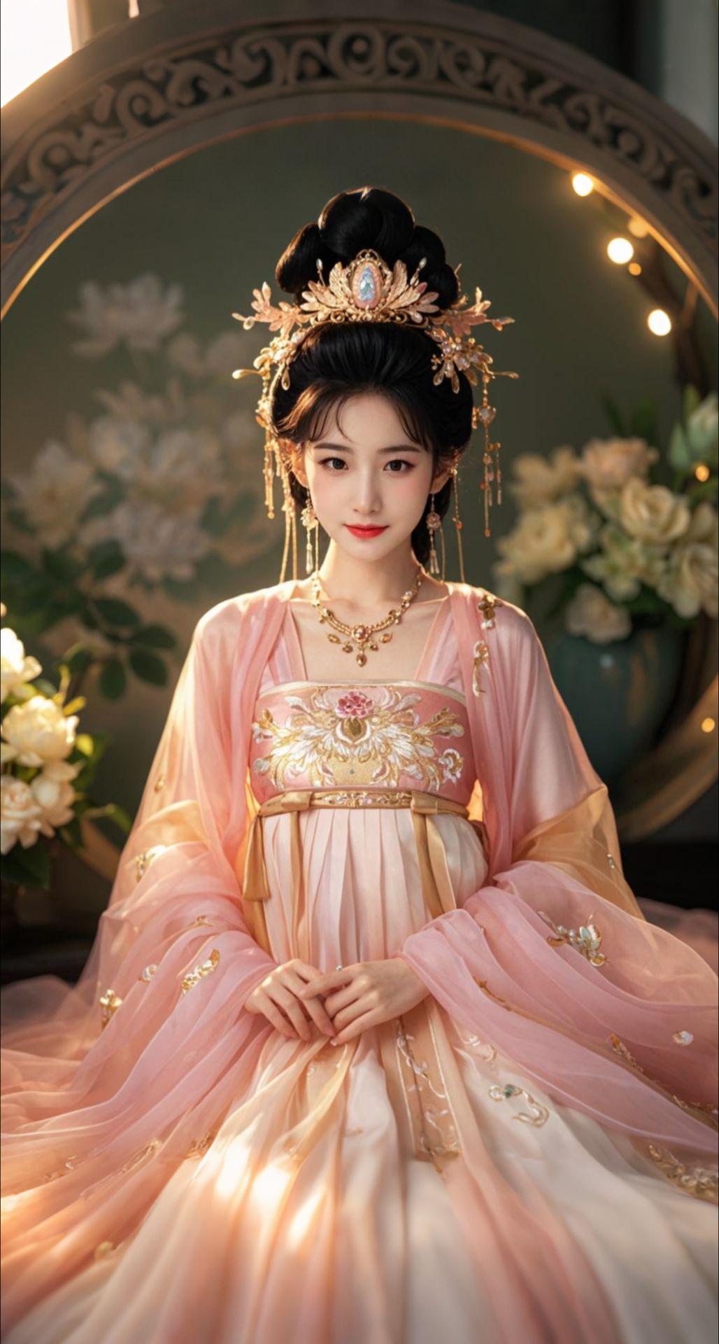 AI扩图 AI粉金凤绣美人