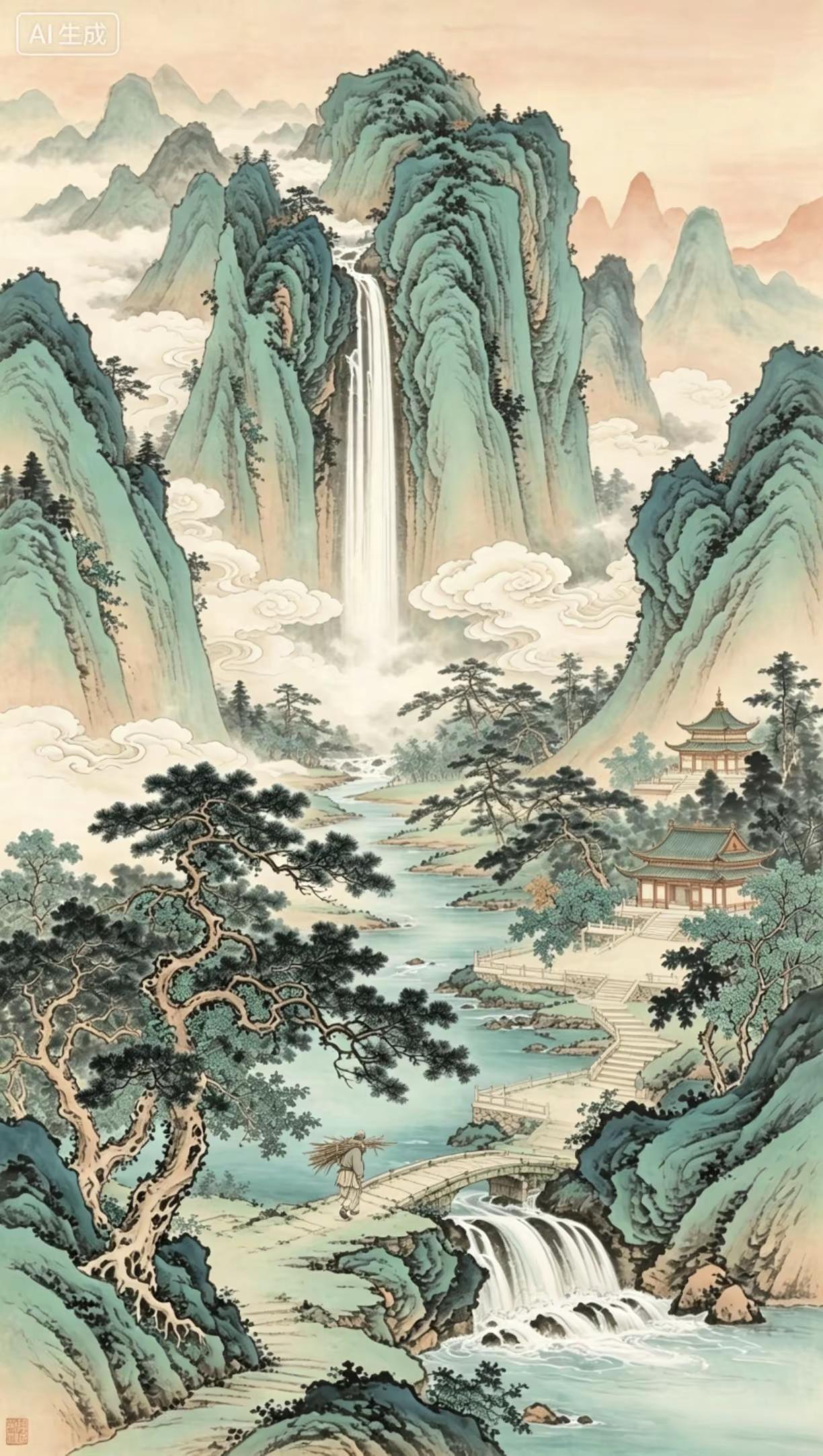 松谷听泉构图。玄关山水构图创作者中心 创作灵感 国画山水 山水意境艺术