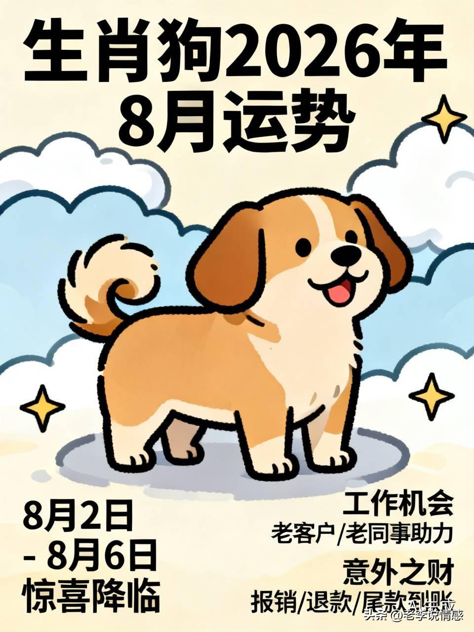 生肖狗在2026年8月的旧运势那可相当不错。从8月2日到8月6日，会有惊喜降临。