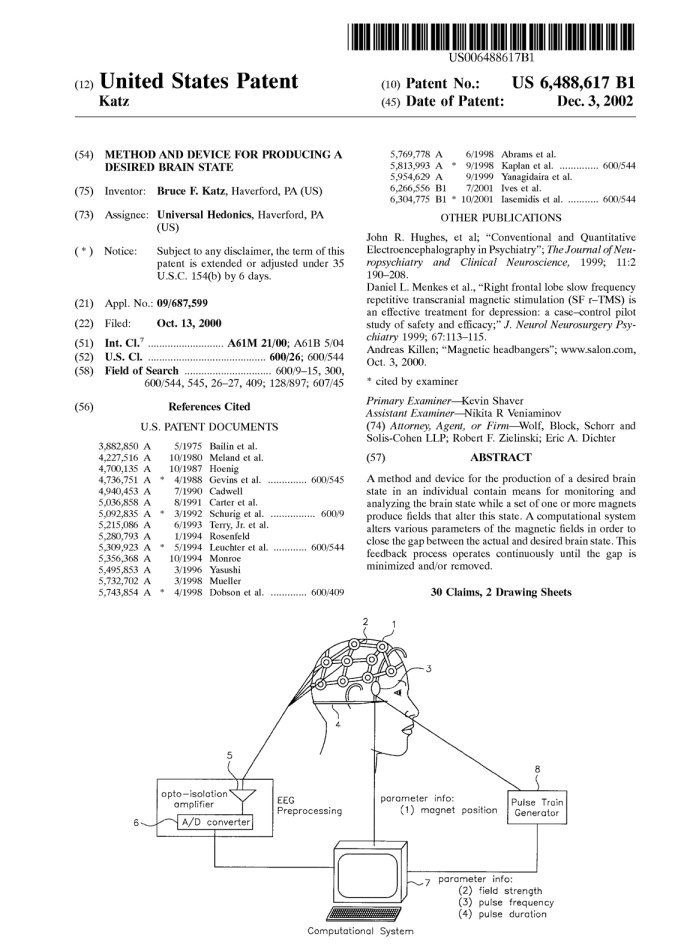 可以远程操控你的情绪。美国专利6488617B1 这份专利早在2002年就提交申
