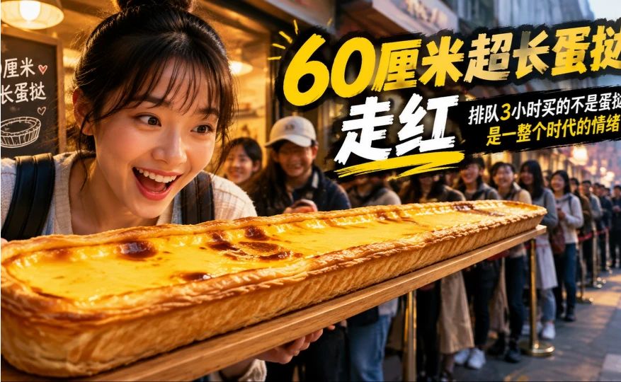 60厘米超长蛋挞走红：排队3小时买的不是蛋挞是一整个时代的情