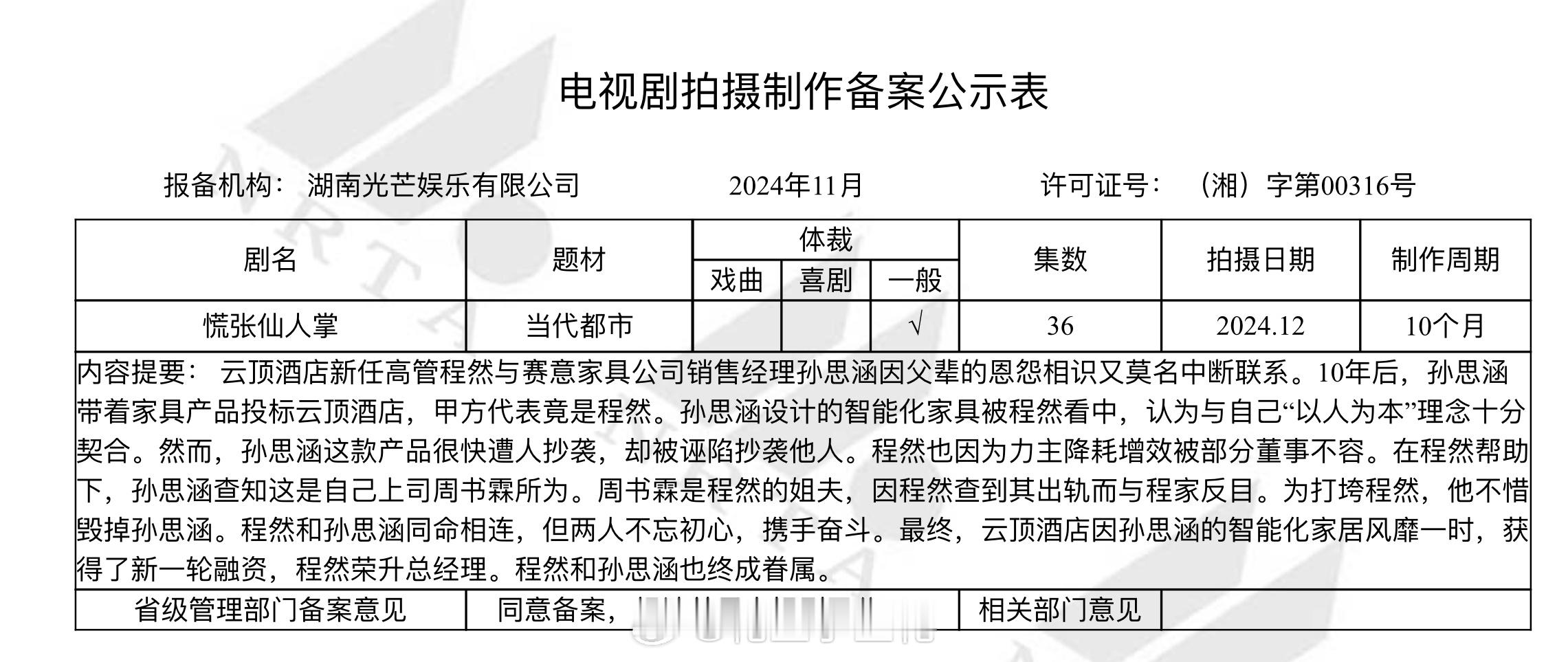 电视剧《慌张仙人掌》备案  慌张仙人掌  集数：36集改编自一只西飞雁同名小说出