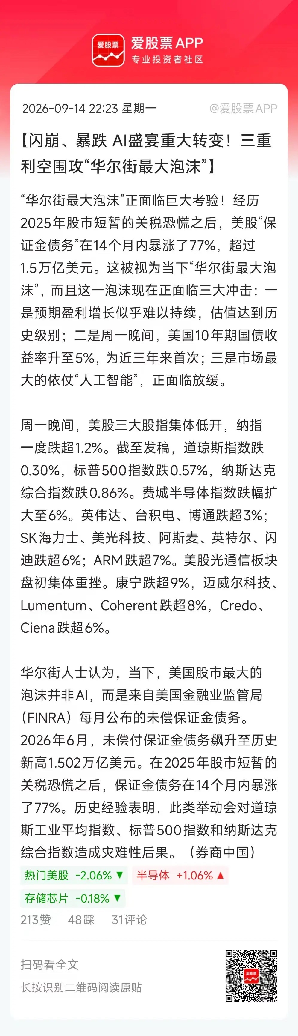 今晚美股AI硬件遭爆锤，费城半导体指数大跌超5%！英伟达、台积电、美光、SK海力