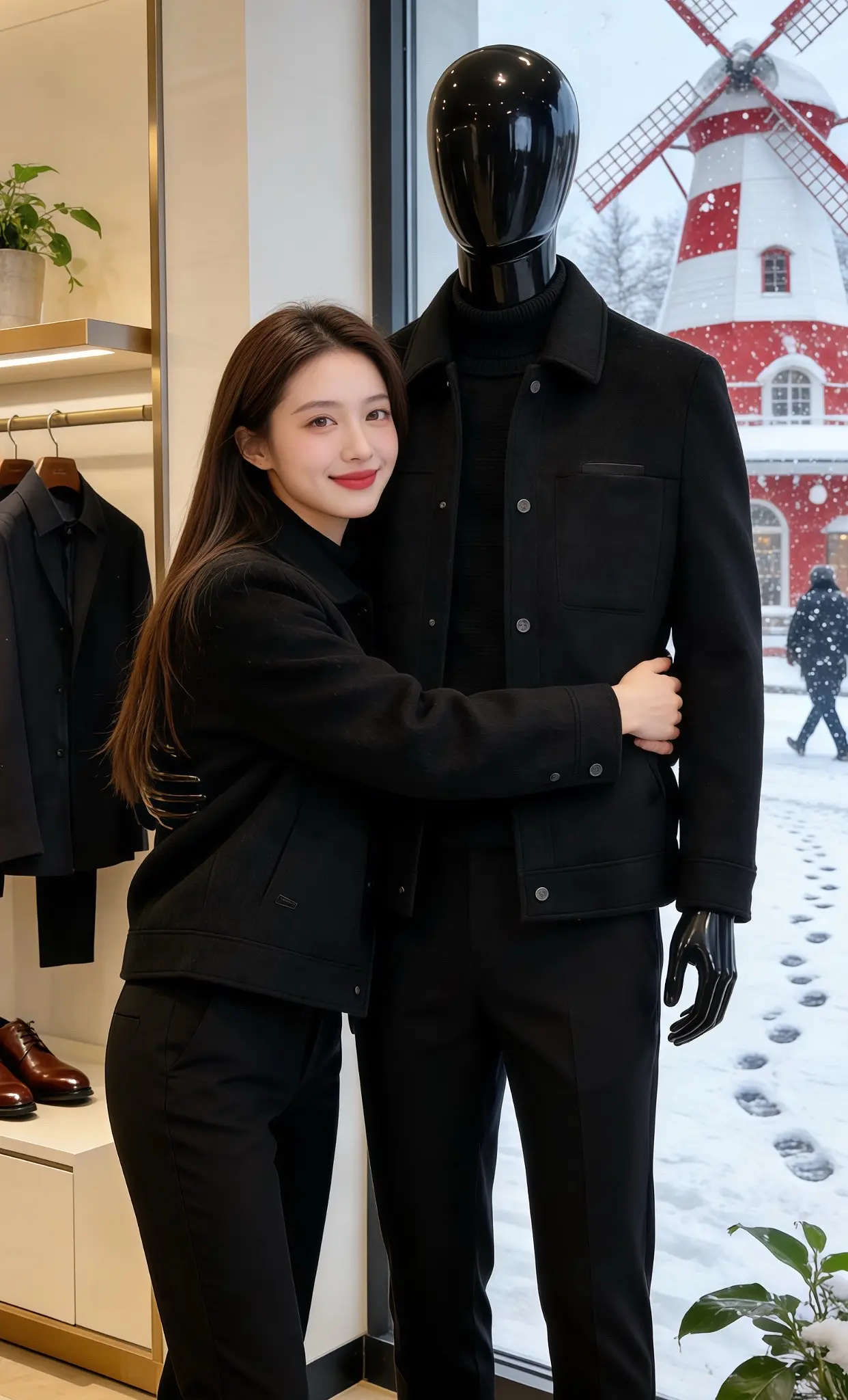 黑呢短外套与雪天镜头  细雪敲着咖啡店的落地窗时，皓明看见许妍靠在沙发...