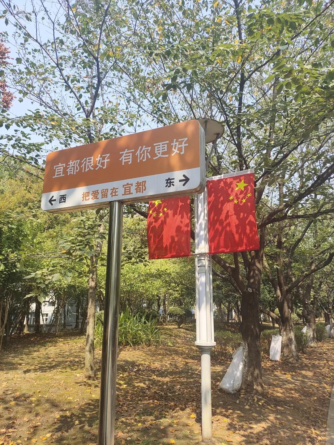 百强县市，全国文明城市宜都。随处可见国旗，祝福祖国母亲！