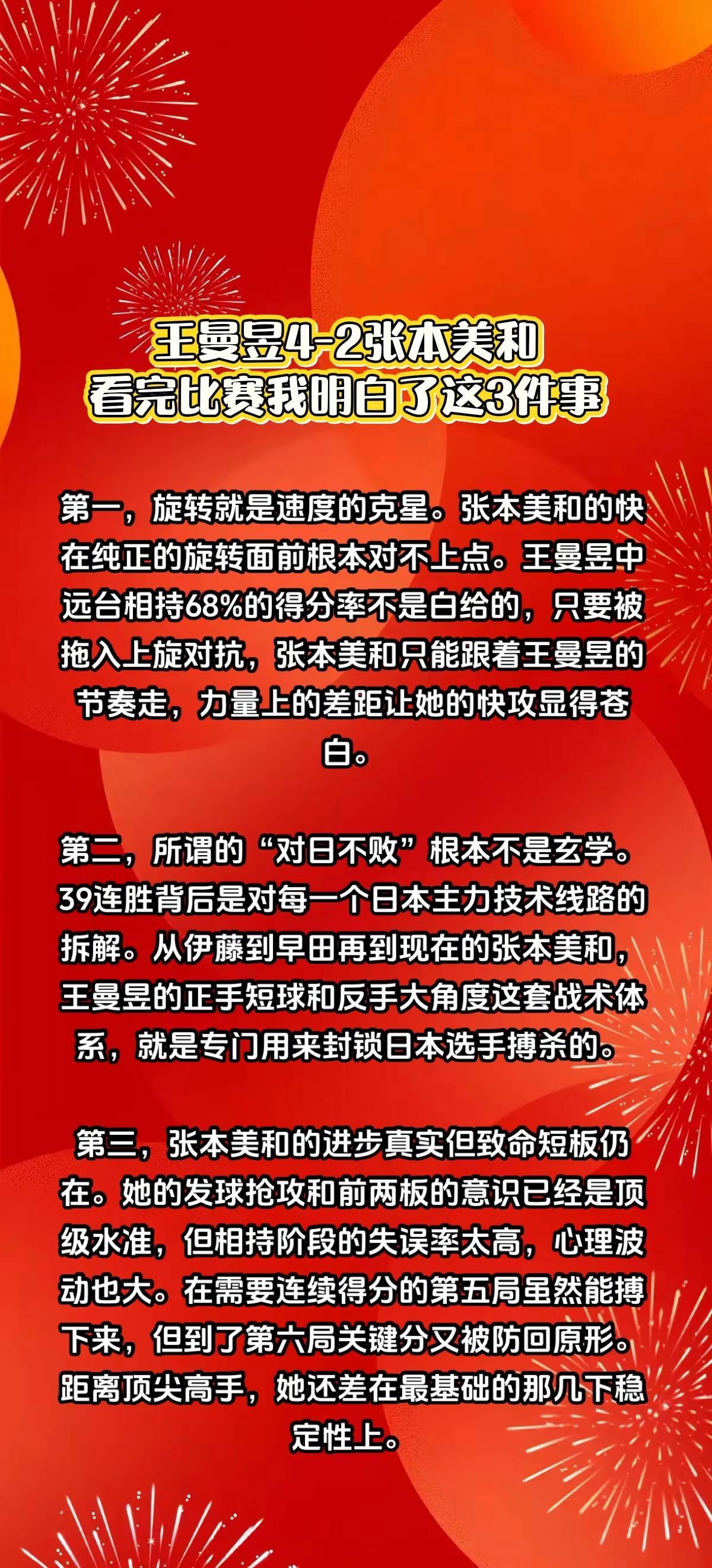王曼昱4-2张本美和，我看明白了这3件事。王曼昱张本美和
