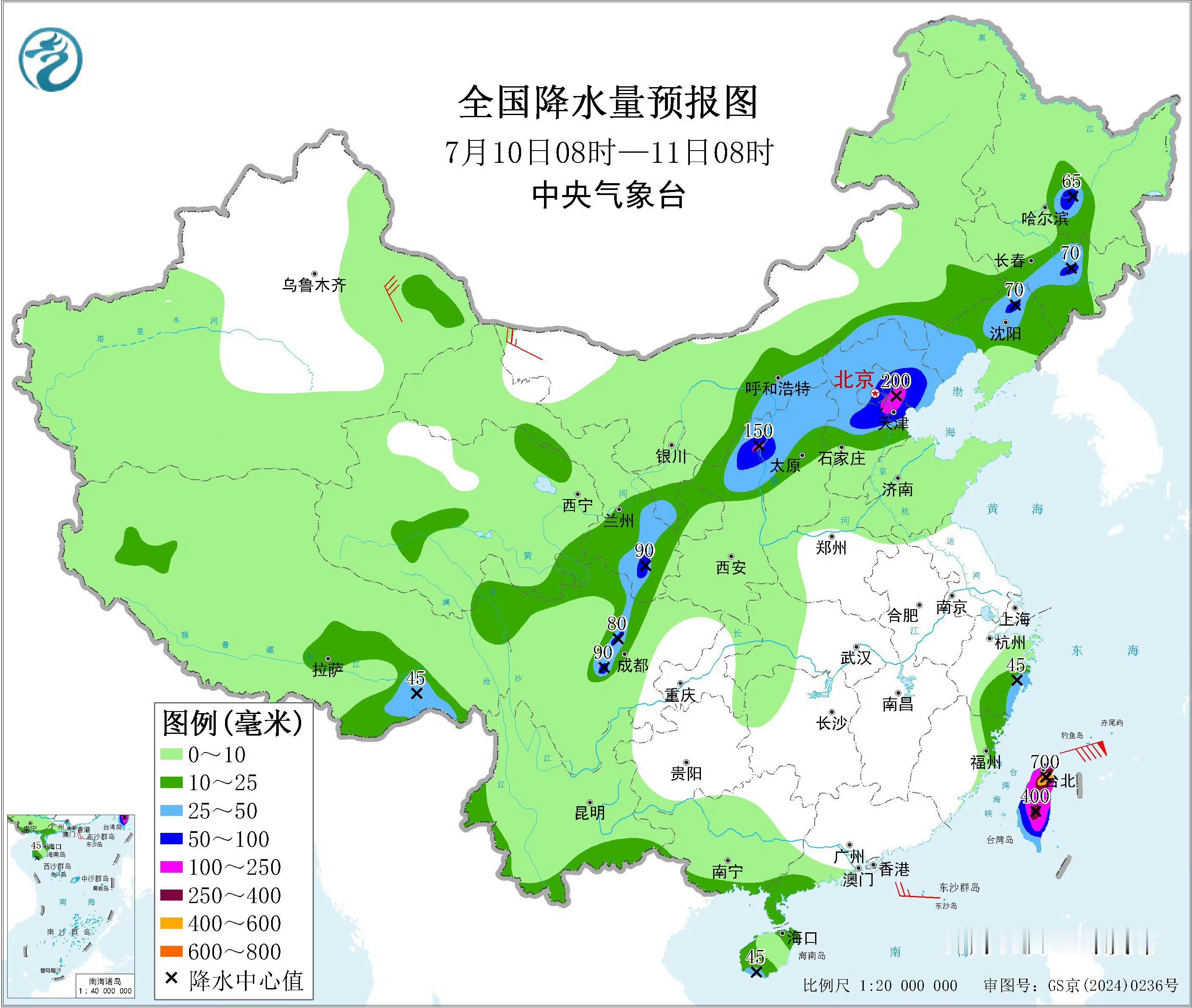 感觉今年的夏天10天有9天都在下雨，未来几天的降水图，你那里有雨吗？我这里雨还不