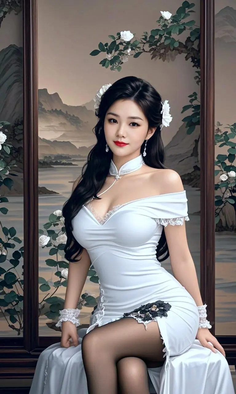 AI优雅白裙韵 晒一张你满意的自拍照 打开美好生活 欣赏美景放飞心情