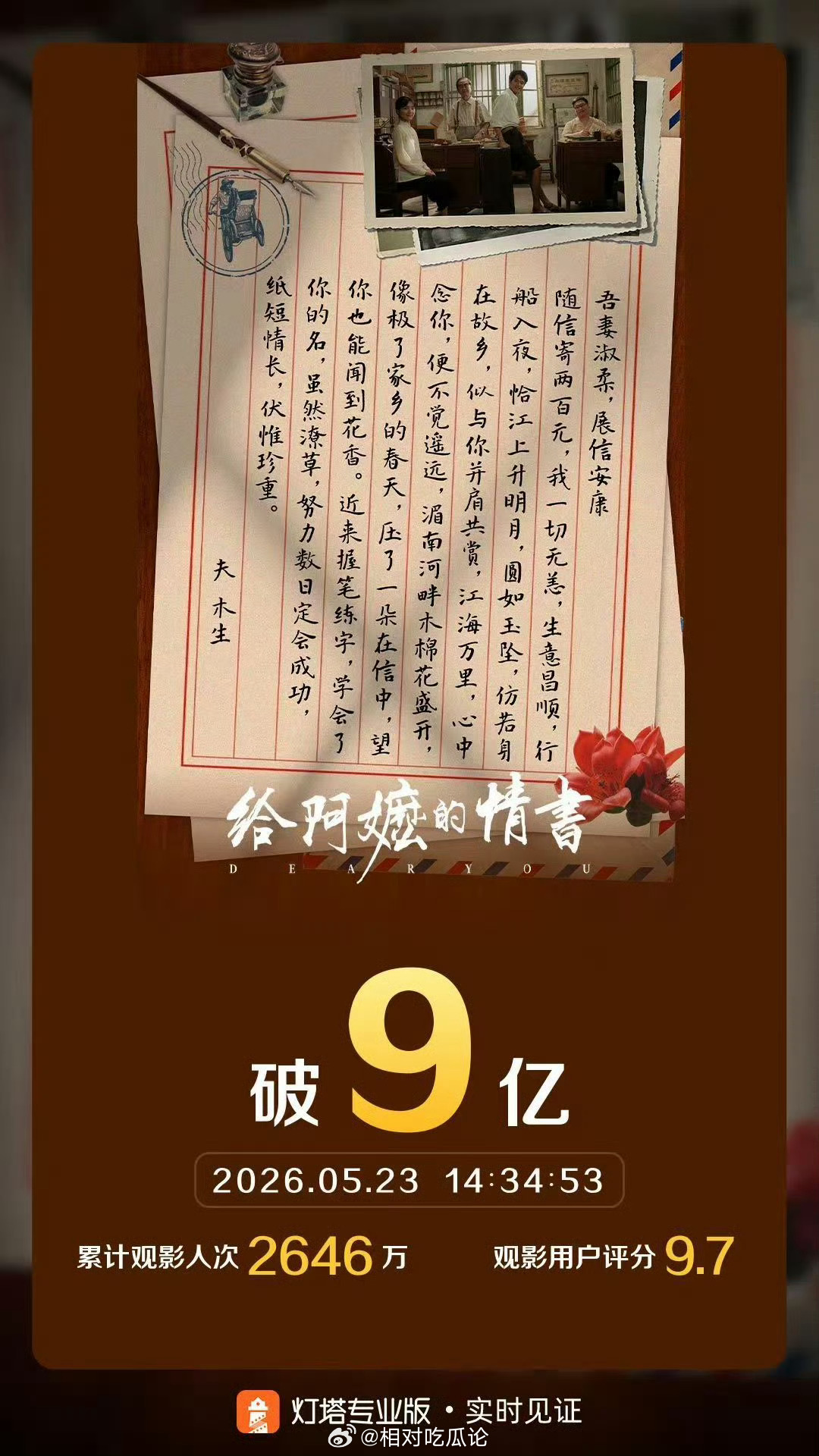 不知不觉中，给阿嬷的情书 破9亿了 