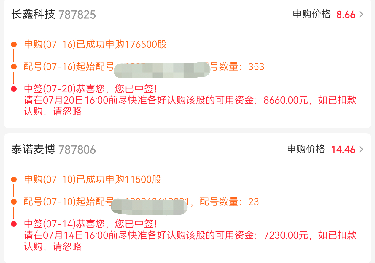 新股长鑫科技中签，中了两签。顺便一提，本周还有一个创新药也中签了，等这个月上市变
