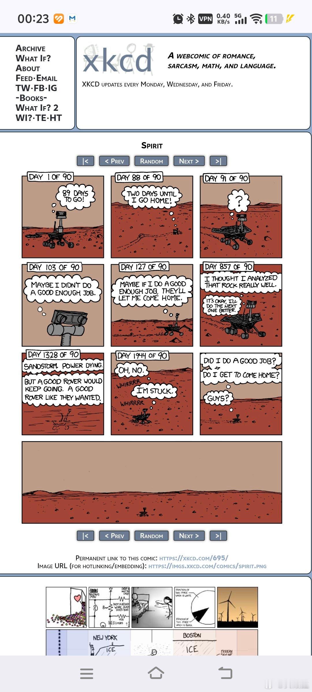 XKCD画的勇气号火星车的故事，以及happy ending版本。xkcd.co