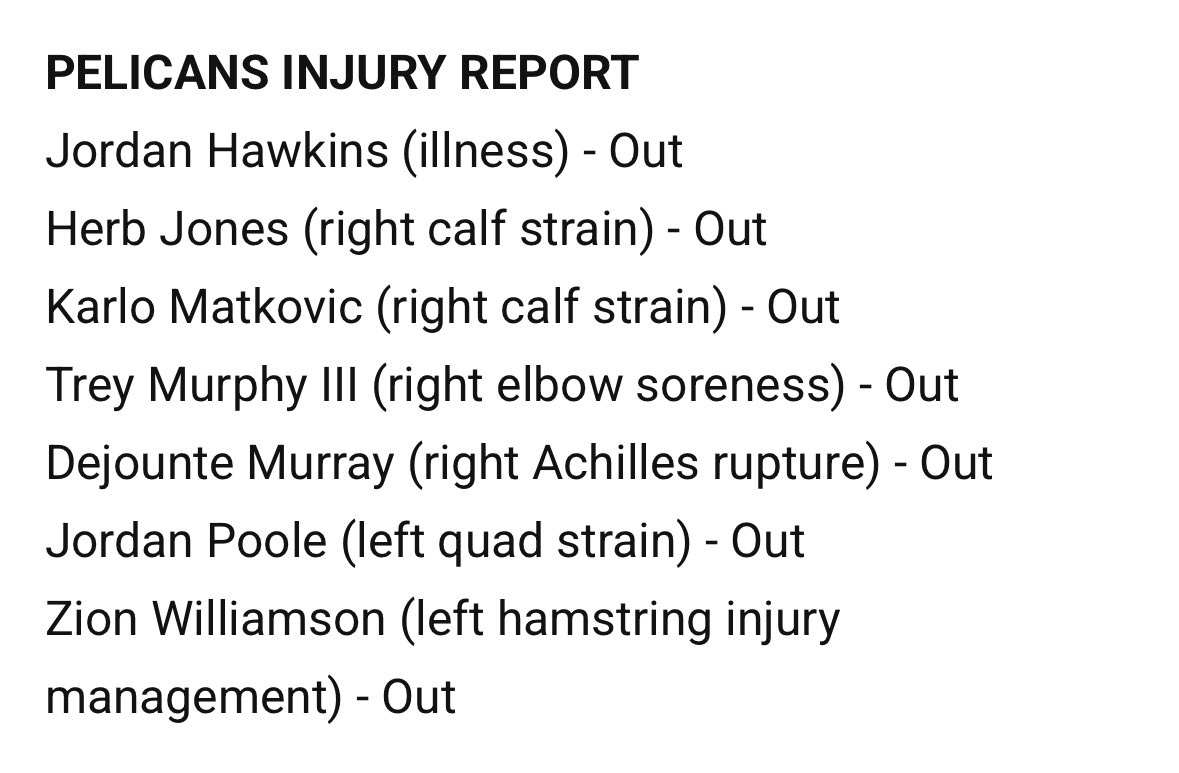 鹈鹕队为了得到德里克·奎因而摆烂鹈鹕7人缺战湖人
