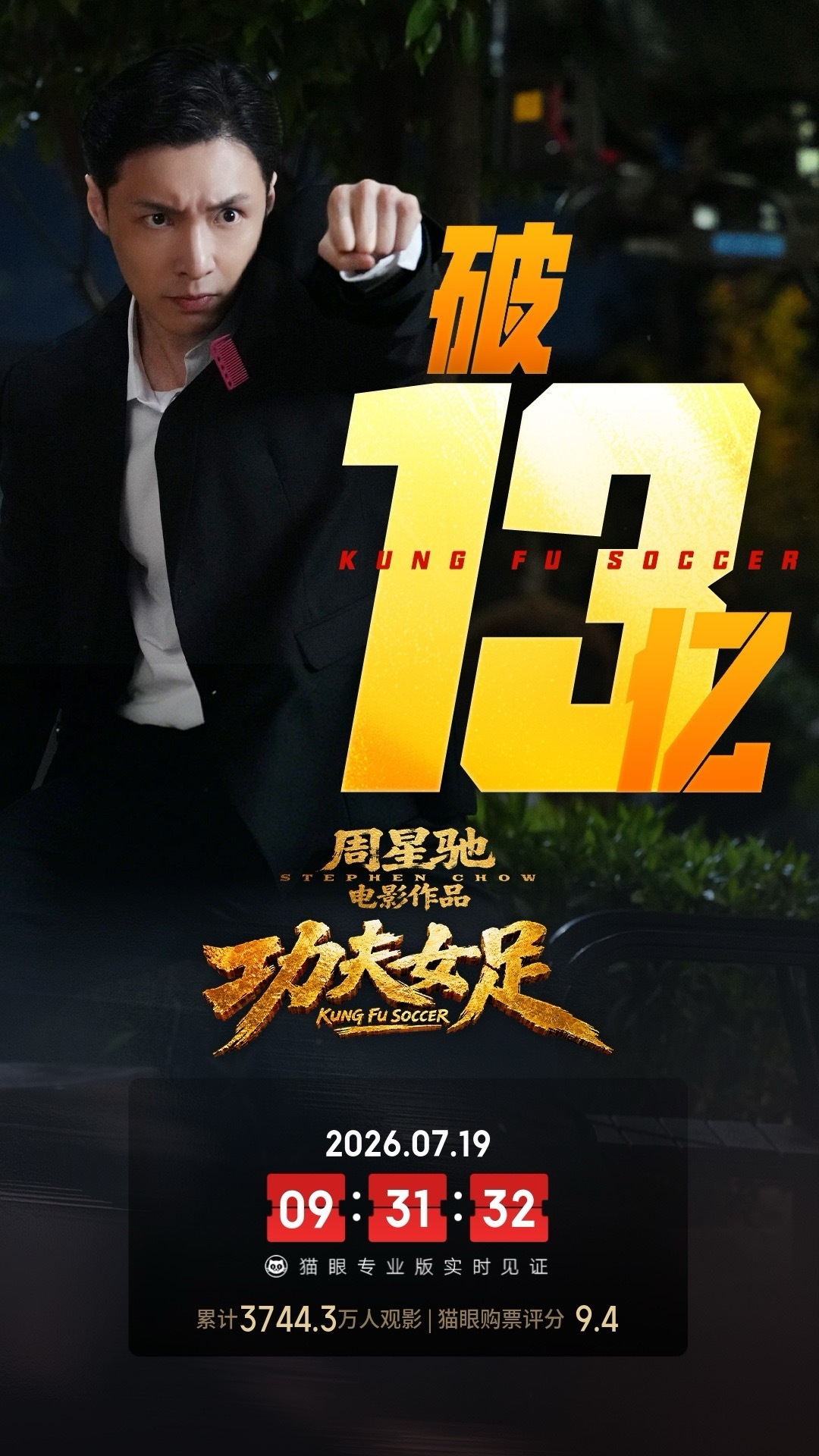 功夫女足实时票房破13亿 据猫眼专业版数据，电影 《功夫女足》 上映9天， 总票