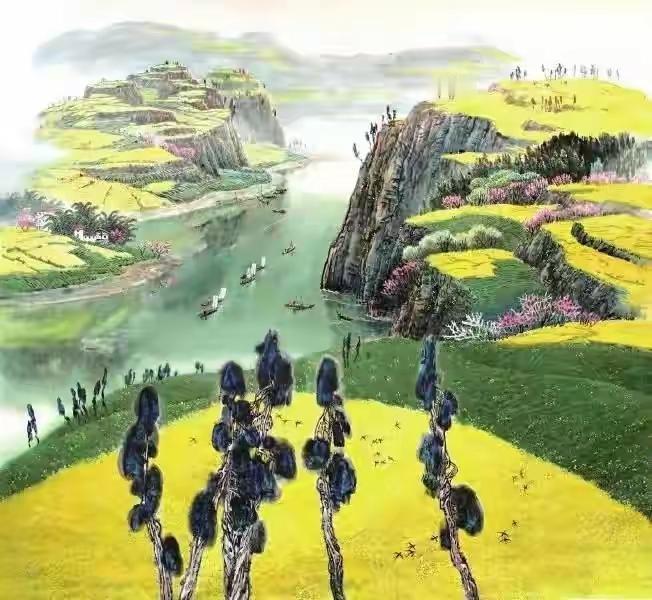 江南水乡。水墨山水创作者中心 创作灵感 手绘风景画 山水创作