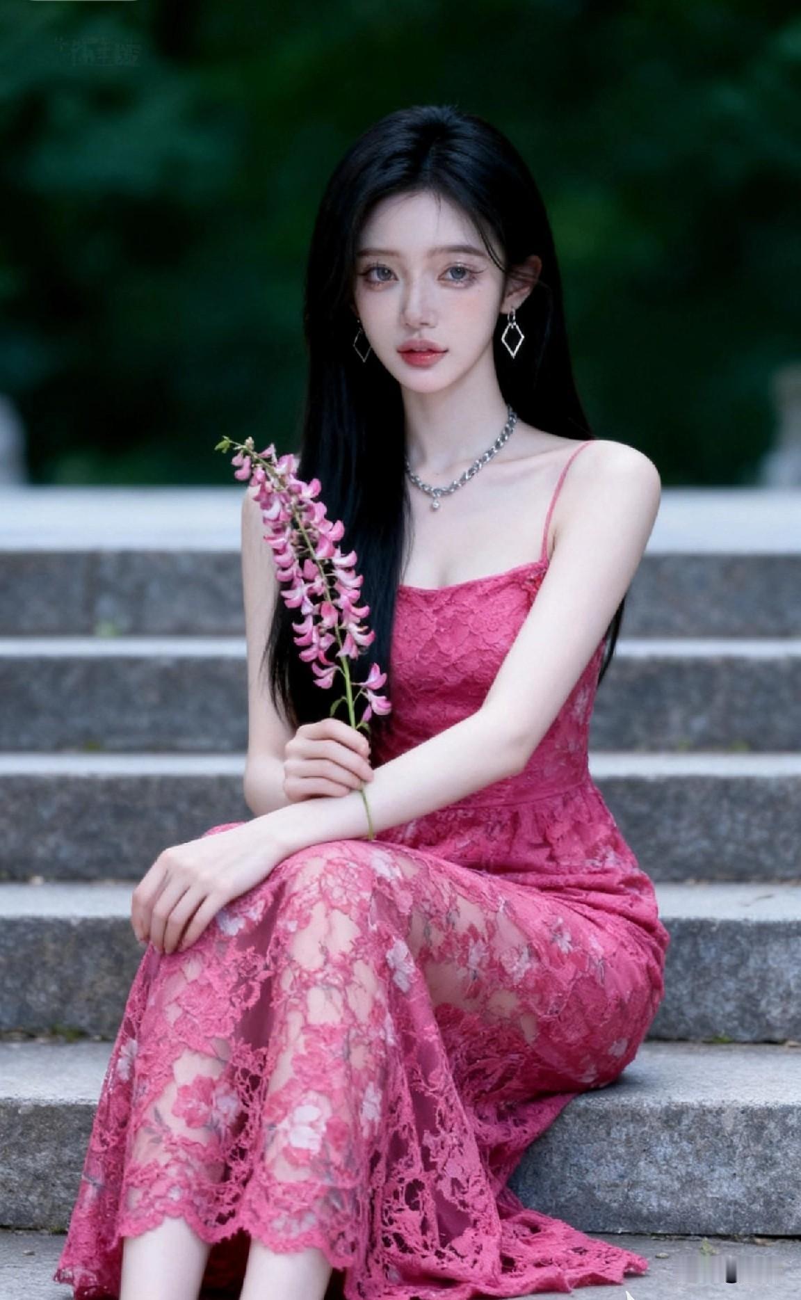 梦幻少女与粉色花束的浪漫邂逅🌸✨