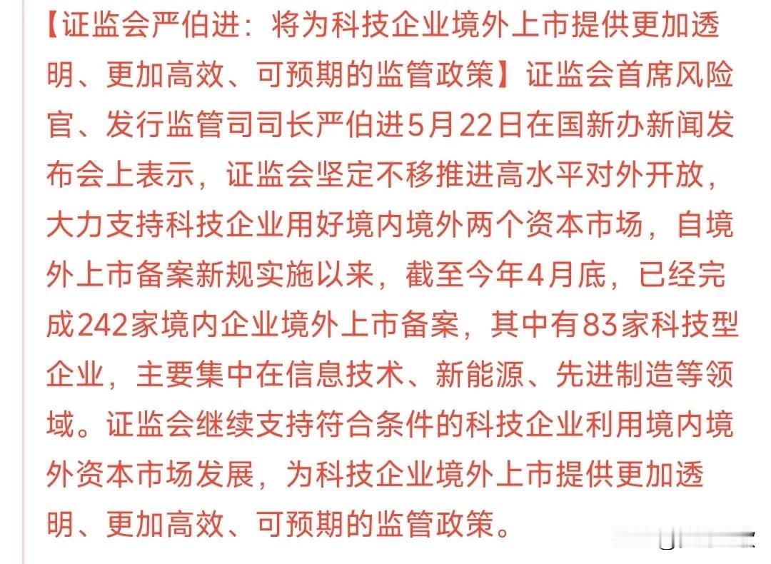 重磅，科技股得利好来了
证监会：坚定不移推进高水平对外开放，大力支持科技企业用好